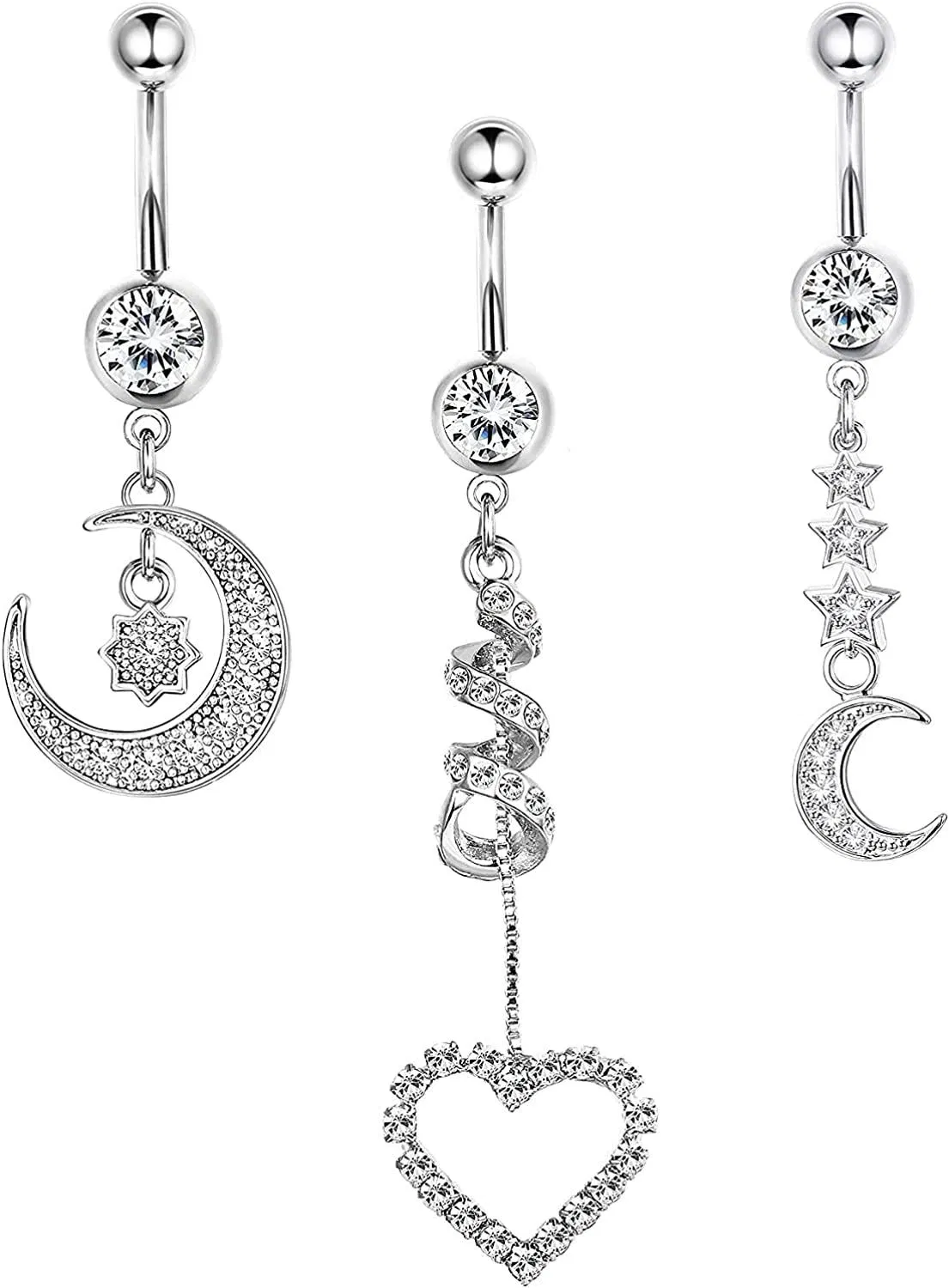 14G Bauchknopfringe Dangle für Frauen Chirurgische gebogene Nabelringe Barbell Clear CZ Body Piercing Schmuck