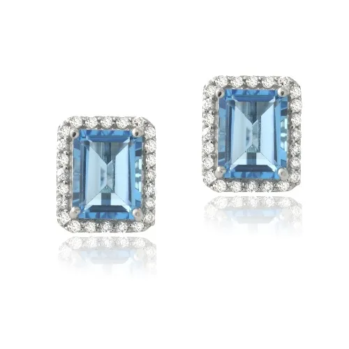Sterling Silber 5,5ct London Blue Topaz & CZ Rechteck Stud Ohrringe