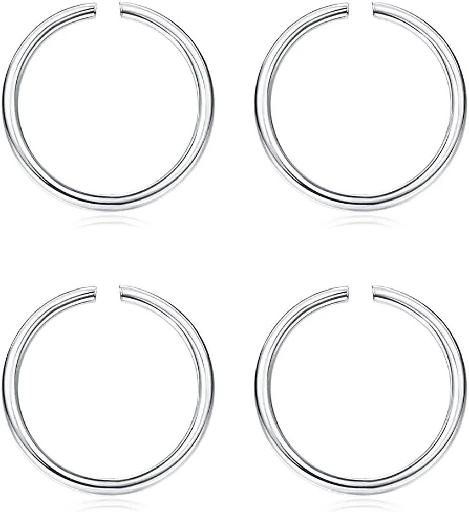 4pcs 22g winzige offene Nase Hoop Ringe für Frauen Männer 925 Sterling Silber verstellbarer Septum Piercing Ring Knorpel Hoop hypoallergene Nase Ringe Set