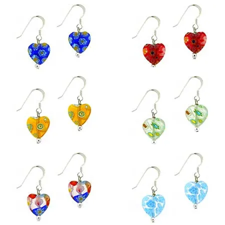Sterling Silber Multi Color Murano Glas Herz Dangle Ohrringe Set