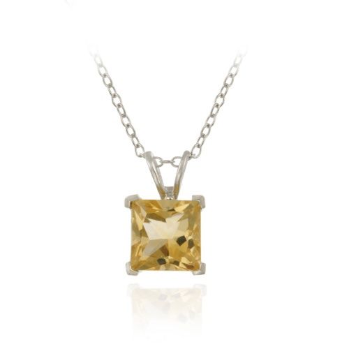 Sterling Silber 1,65ct TGW Citrine 7mm Quadrat Solitaire Anhänger, 18