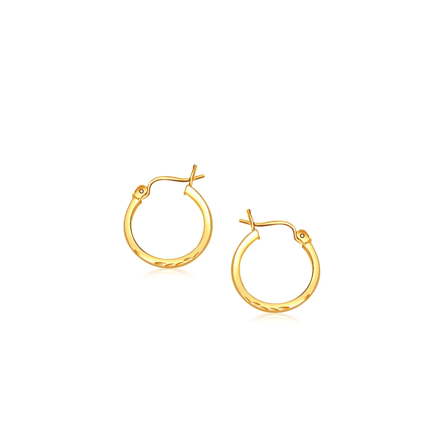 14 Karat Gelbgold Slender Hoop Ohrring mit Diamant-Cut - Finish (2x15mm)