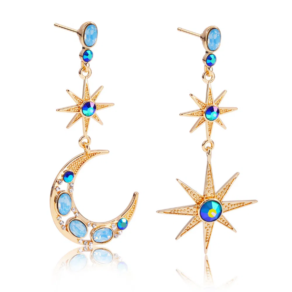 Asymmetrische Mondstar Drop Ohrringe Schmuck für Frauen Mädchen