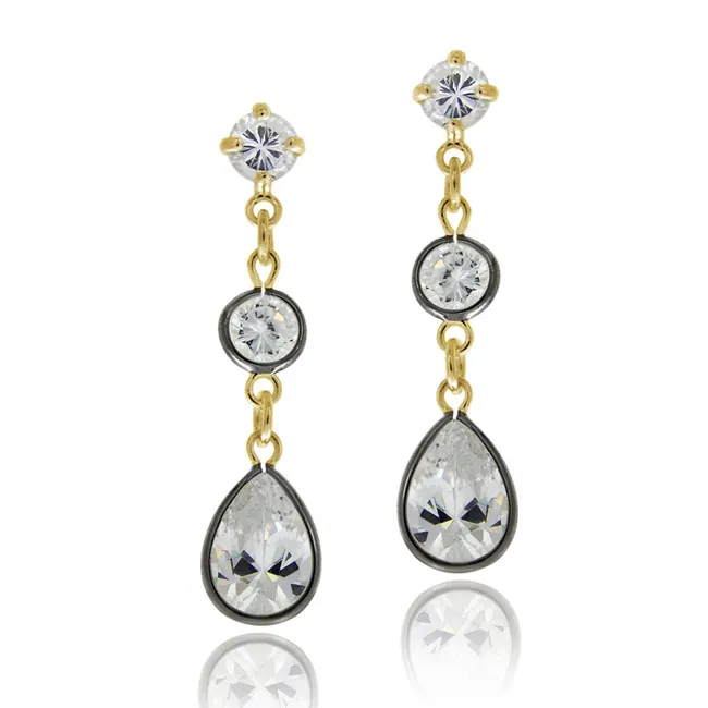 18 Karat Gold & Schwarz Rhodium Overlay Sterling Silber CZ Dangle Ohrringe
