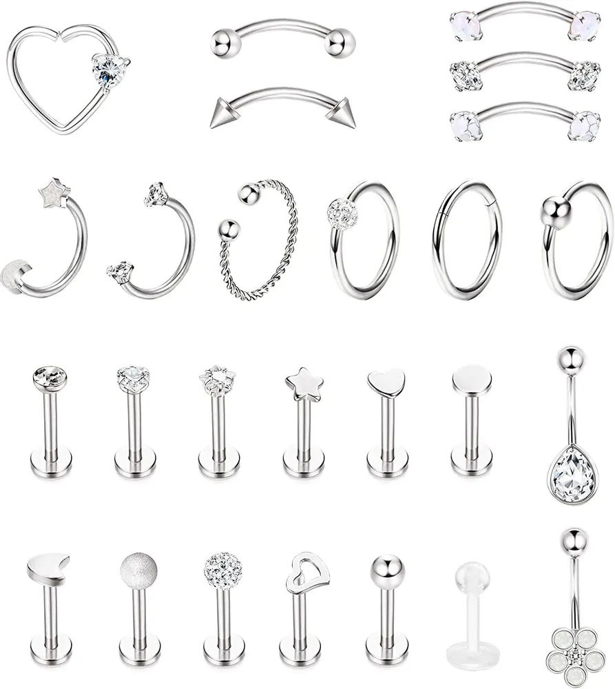 14G 16G hypoallergene Edelstahl gekrümmte Barbell Augenbrauenringe für Frauen Männer Rook Daith Knorpel Ohrringe Labret Lippen Monroe Ringe CZ Bauch Knopf Ring