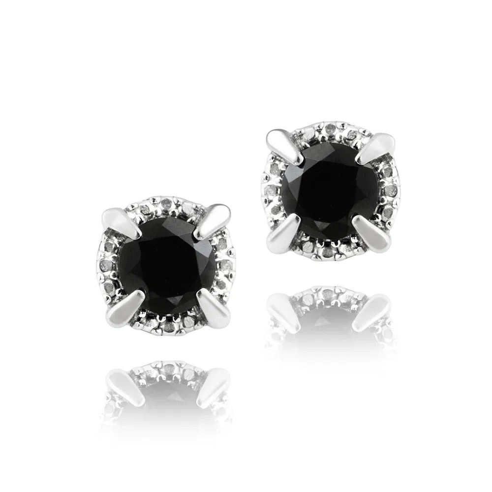 Sterling Silber 2ct Schwarz Spinel Round Stud Ohrringe