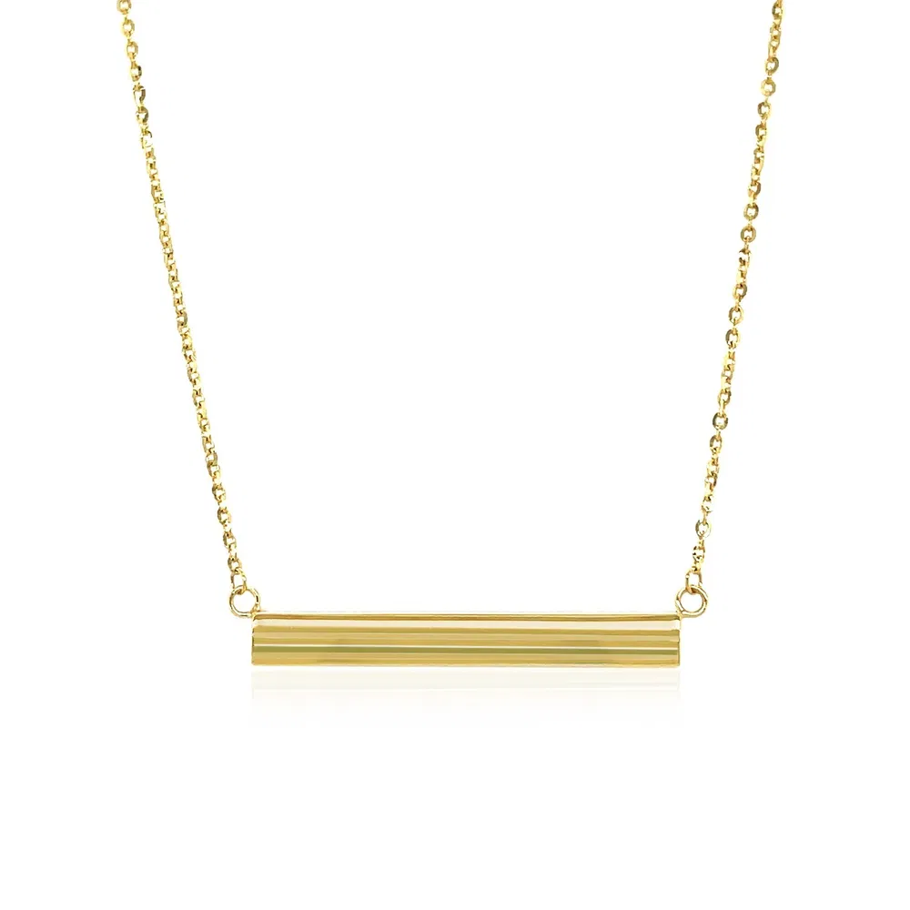 14 Karat gelbes Gold Kette Halskette mit einem glänzenden flachen Bar