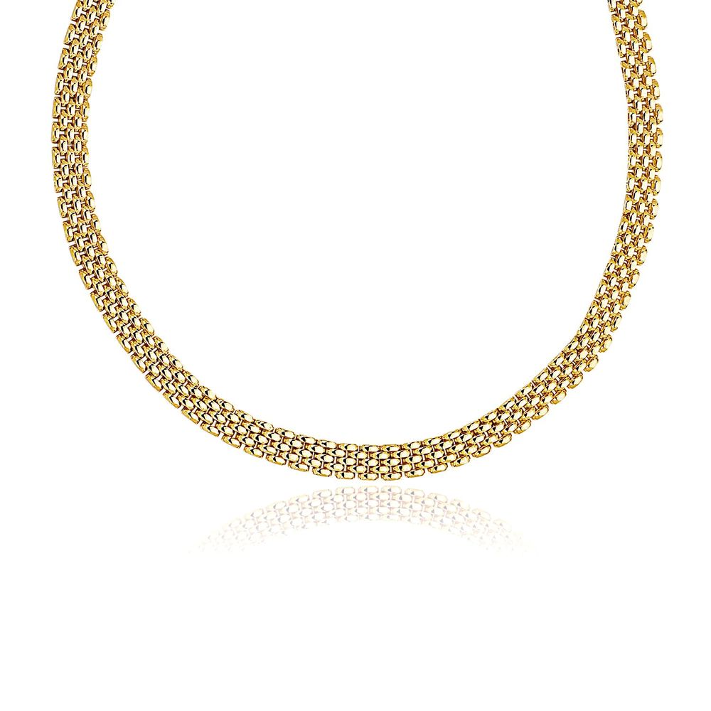 14 Karat Gelbgold Fancy Poliert Multi-Row Panther Link Kette