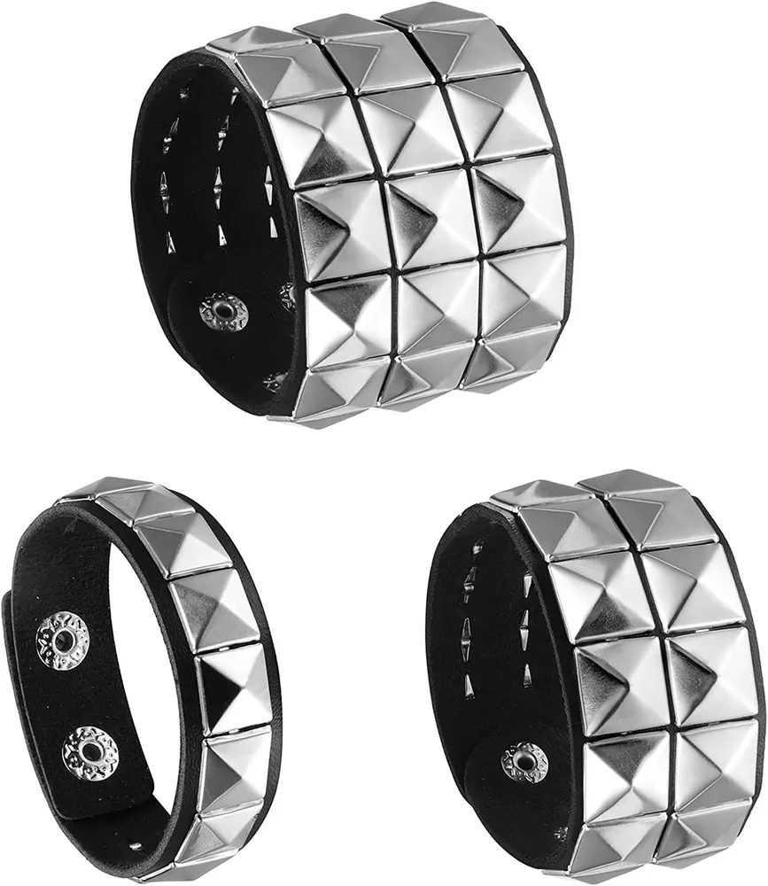 3Pieces Punk Leder Armband für Männer Frauen Manschette Armband verstellbares Leder Armband mit Metall Halloween Goth Schmuck