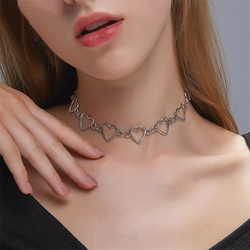 Kpop Vintage Harajuku Goth Metal Herz Halsketten Choker Grunge Halsketten für Frauen Egirl Cosplay Ästhetische Accessoires Schmuck