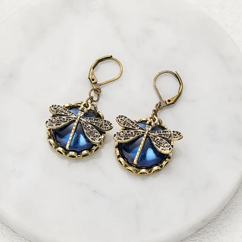 Kreative Retro Dragonfly Grün Kristall Damen Nische Stud Ohrringe Mode Reise Party Jubiläum Schmuck Geschenk
