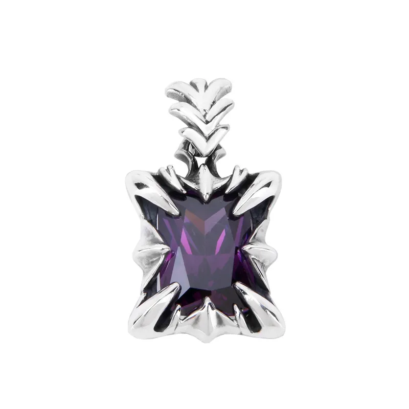 S925 Sterling Silber Purple Gem Gothic Herren Dominant Anhänger