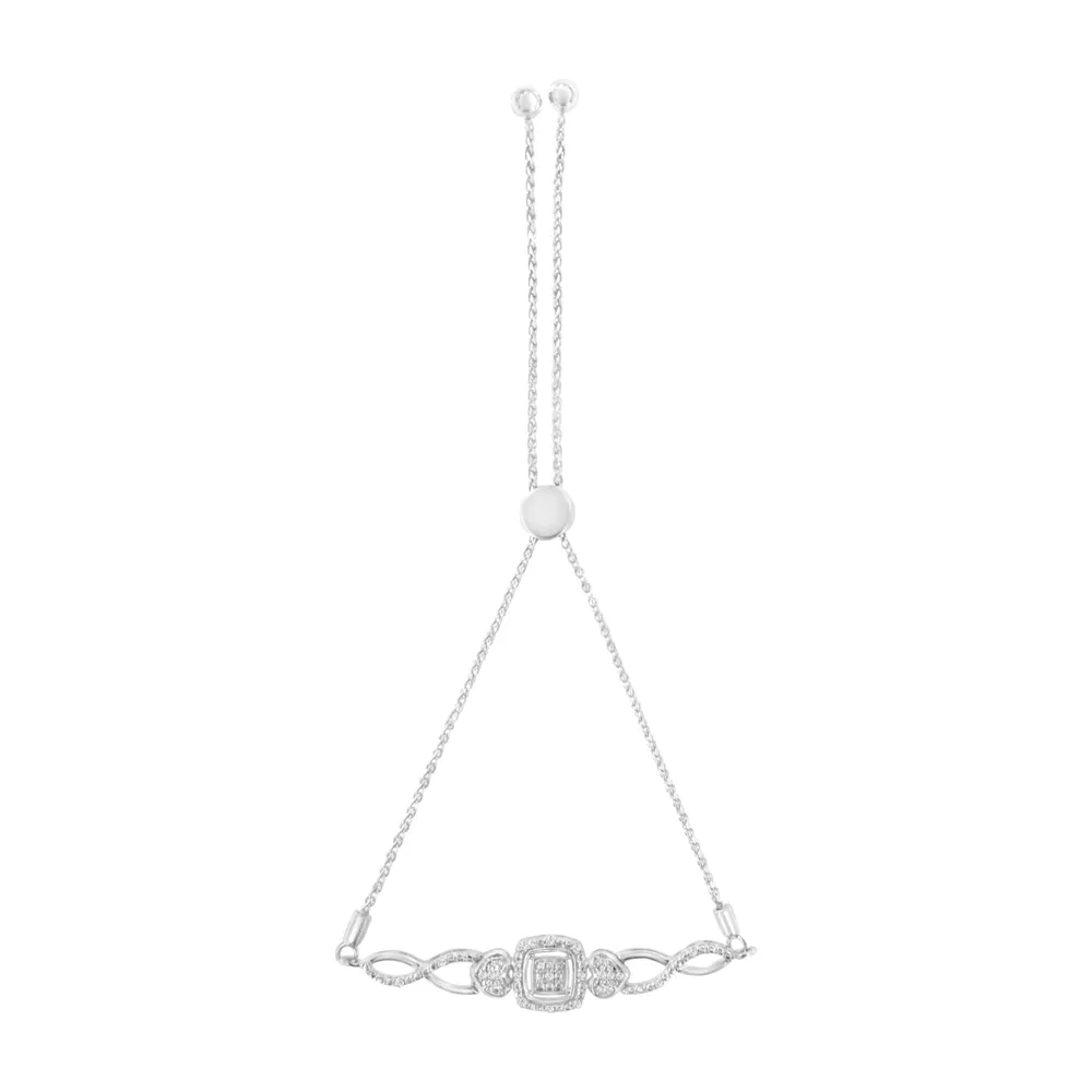 925 Sterling Silver Diamond Cushion Frame Heart-Sides Twist 4 '-10' Verstellbares Bolo Tennis Bolo Armband (I-J Farbe, I3 Klarheit)