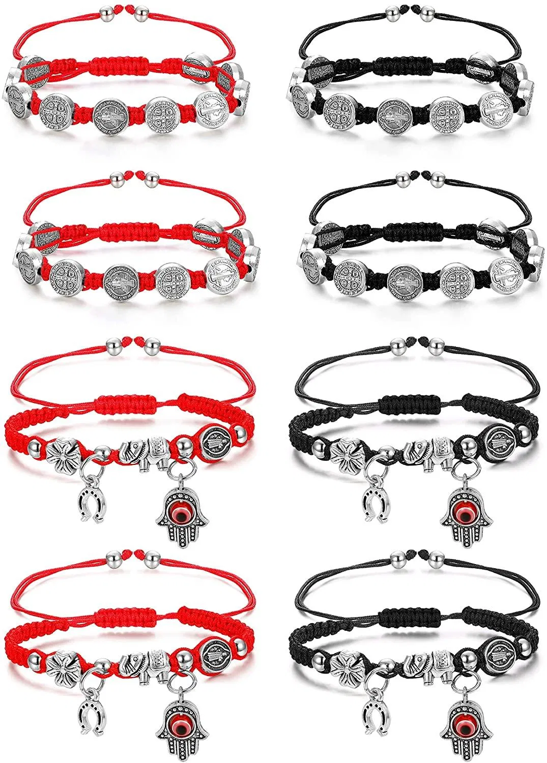 8 PCS St. Benedikt Schnur Armbänder für Frauen Männer Böse Auge Schnur Armbänder Böse Schutz Medaille Rosenkranz Armbänder Set Katholikische Geschenke Religiöser Schmuck