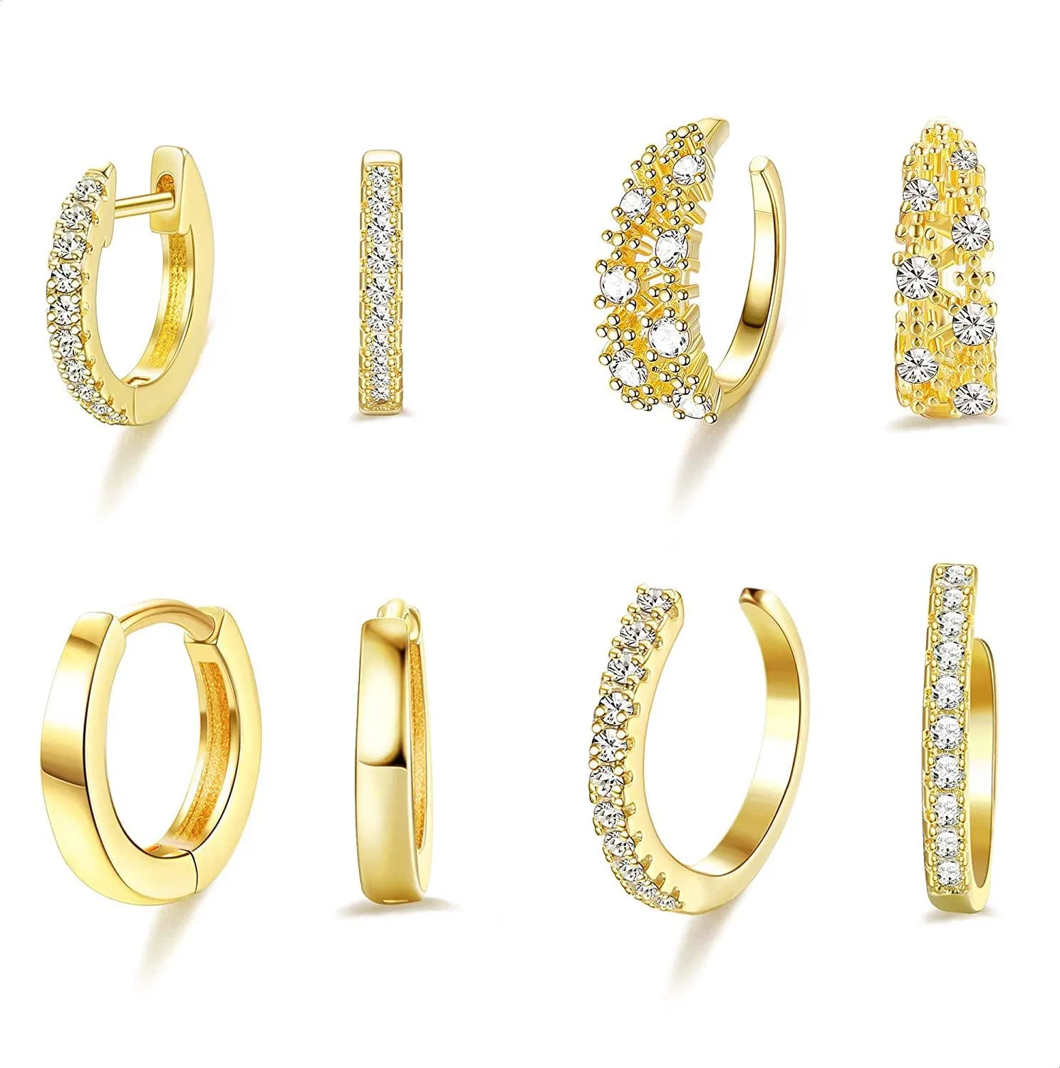 4 Paare Edelschleife Ohrringe für Frau Zirkonia Manschetten Ohrringe Huggie Stud Round und Small Hoop Ohrringe Set