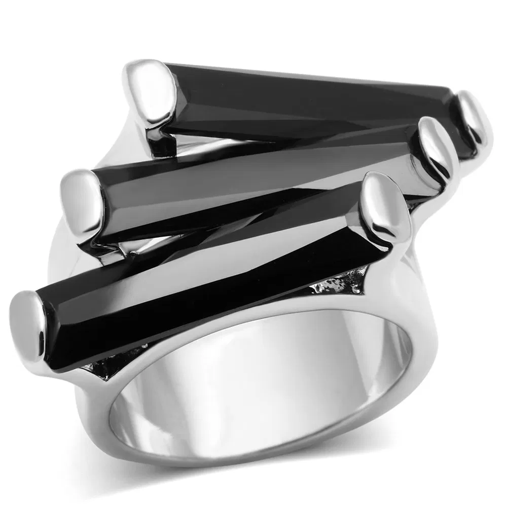 3W247 - Rhodium-Messing - Ring mit AAA-Klasse CZ in schwarzem Diamant