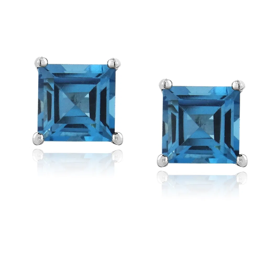 Sterling Silber 2,6ct London Blue Topaz Square Stud Ohrringe, 6mm