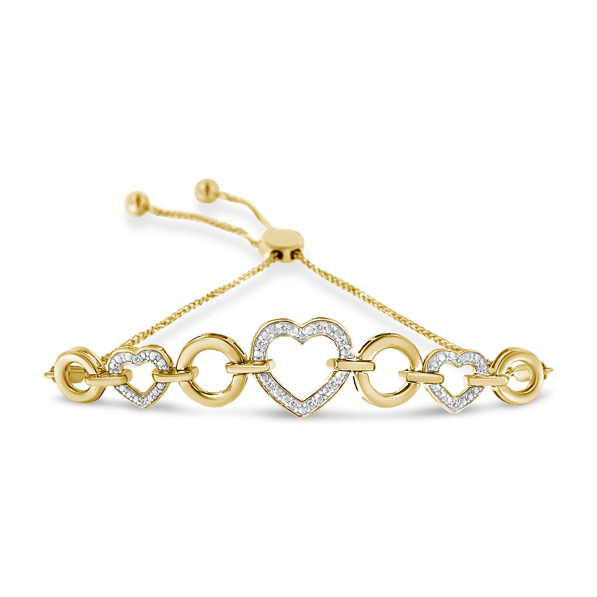 Bolo 10K Gelbgold über .925 Sterling Silber 1 / 10 Cttw Round-Cut Diamant Herz-Link Adjustable Armband (H-I - Farbe, I2 - I3 Klarheit) - 6