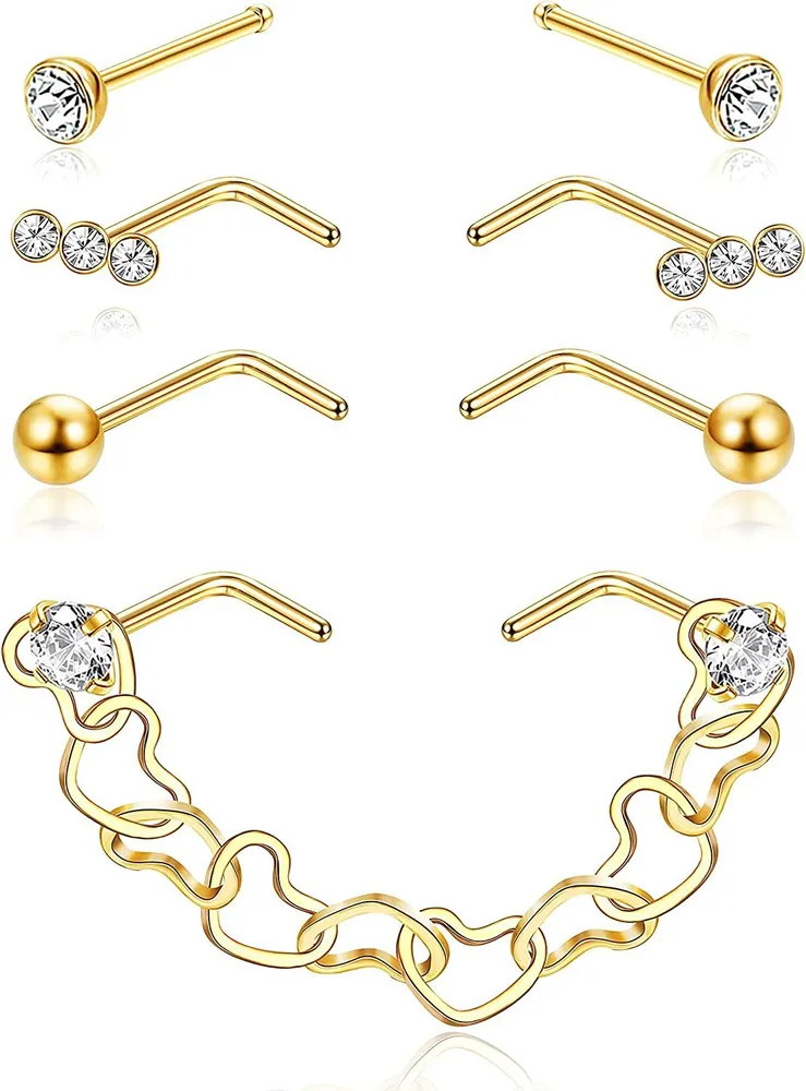 Nasenstabel Nasenkette für Frauen Nasenloch Piercing Kette 316L Edelstahl Nasenringe L-geformte Nasenkette Nasen Piercing Kette Nasenloch Piercing