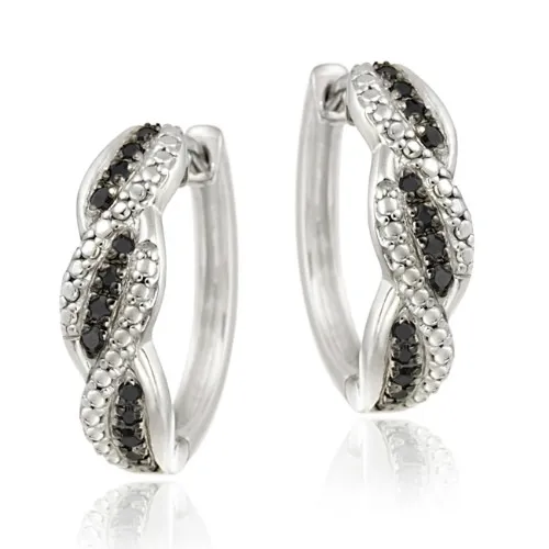 Sterling Silber 1/4ct. TDW Black Diamond Twisted Hoop Ohrringe
