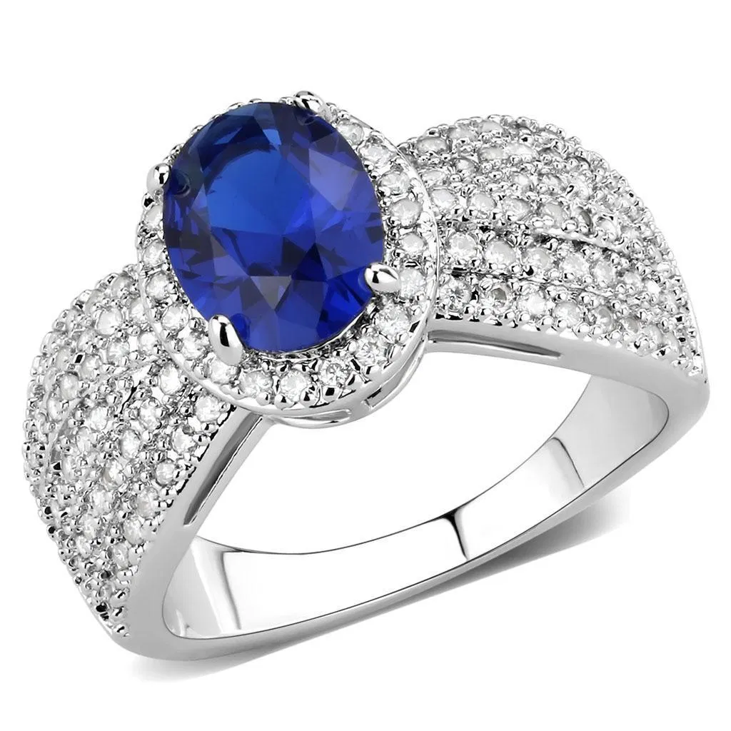 3W1563 - Rhodium-Messing - Ring mit synthetischem Spinel in London Blue