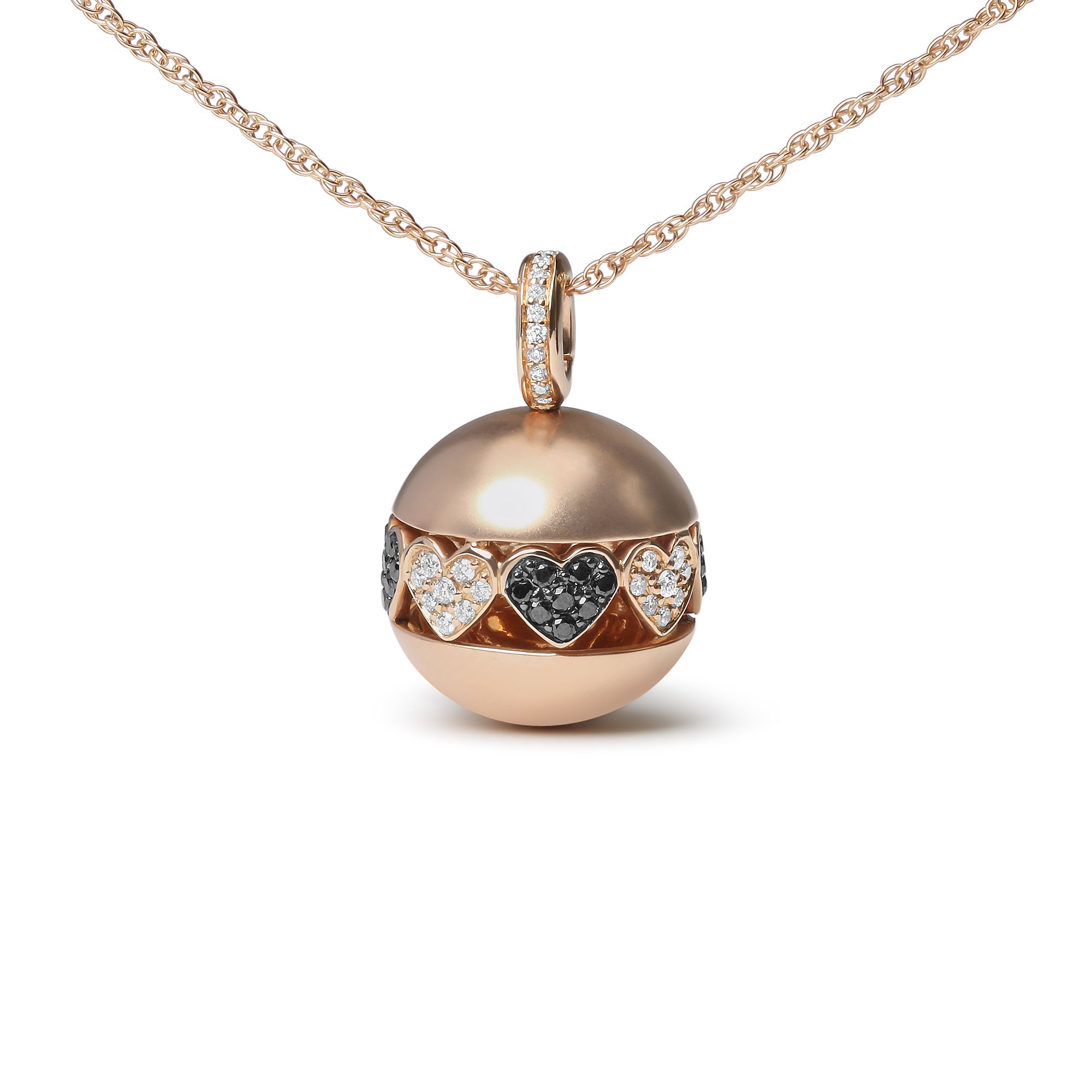18K Rose Gold 3 / 8 Cttw Schwarz-Weiß Diamantball mit Filigree-Herz und Cluster-Design 18