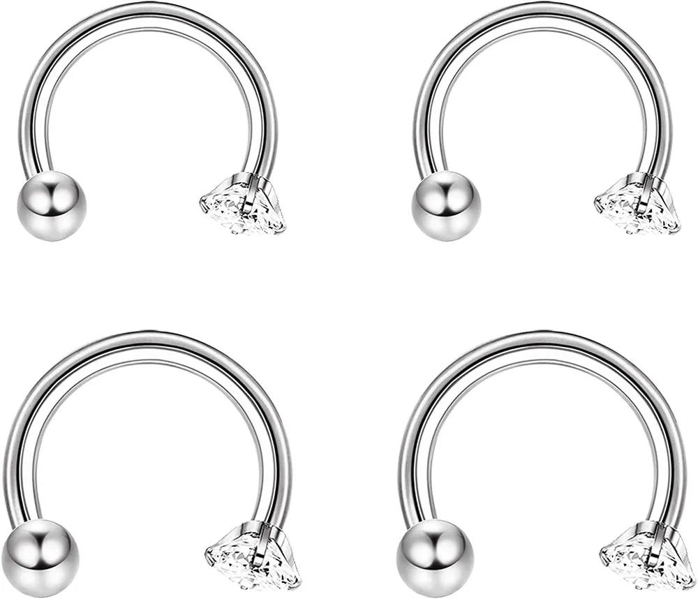 16G Edelstahl Hufeisen Septum Ring Knorpel Ohrring Kubik Zirkonia Vorwärts Helix Piercing Daith Tragus Muschel Ohrringe Augenbrauen Lippenhoop für Frauen Männer 8mm 10mm