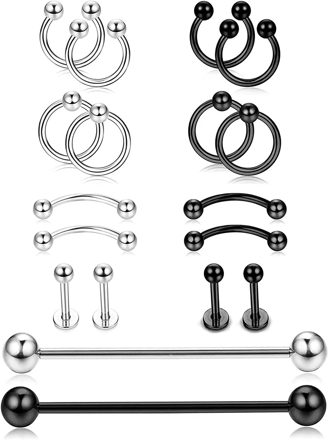 6pcs 16G Edelstahl Industrie Barbell Nasenring für Frauen Männer Augenbrauen Nipple Lippenringe Septum Circular Barbell Tragus Knorpel Ohrringe