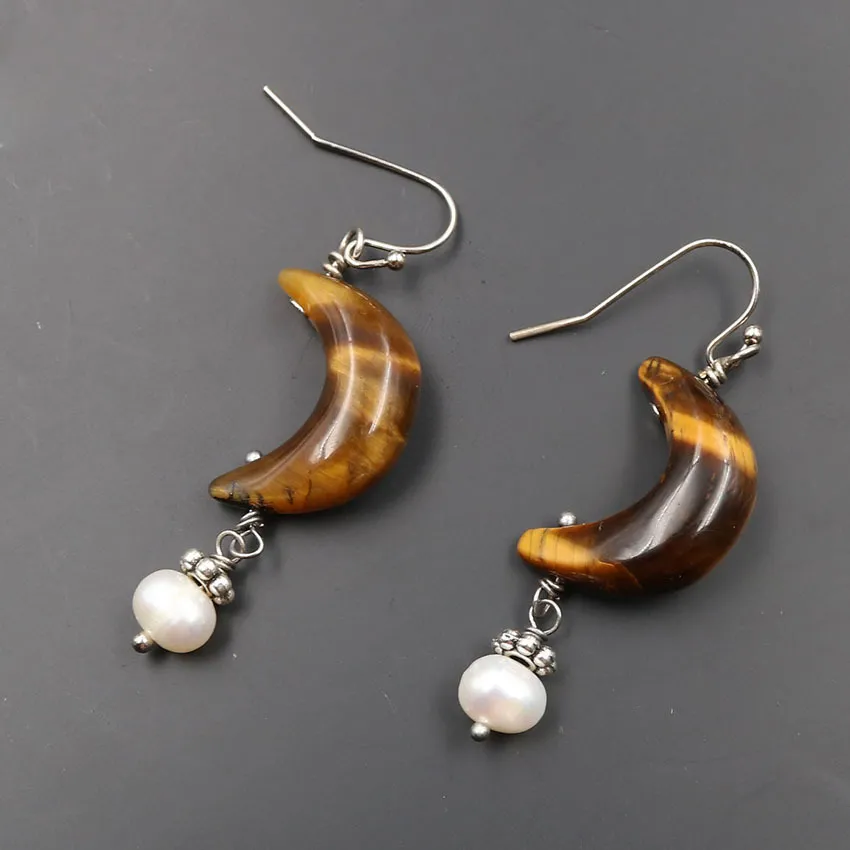 Natürliche Tigereye Mond Ohrringe Mode OL Pearl Ohrringe AliExpress Amazon Quellen