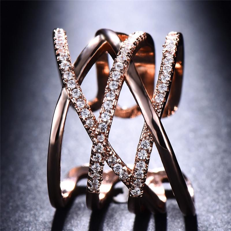 Luxus Zirkonia Kreuz Wide Open Ring Adjustable 18K Gold Plated Delicate Schmuck Hochzeit Verlobung Party Dekor Für Braut Frauen Mädchen Geschenk