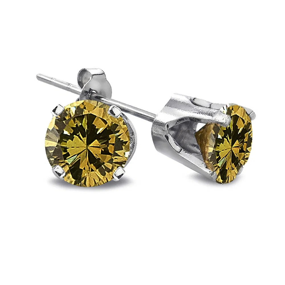 1 / 2 Ct rund gelber Diamant 14K Weißgold Stud Ohrringe