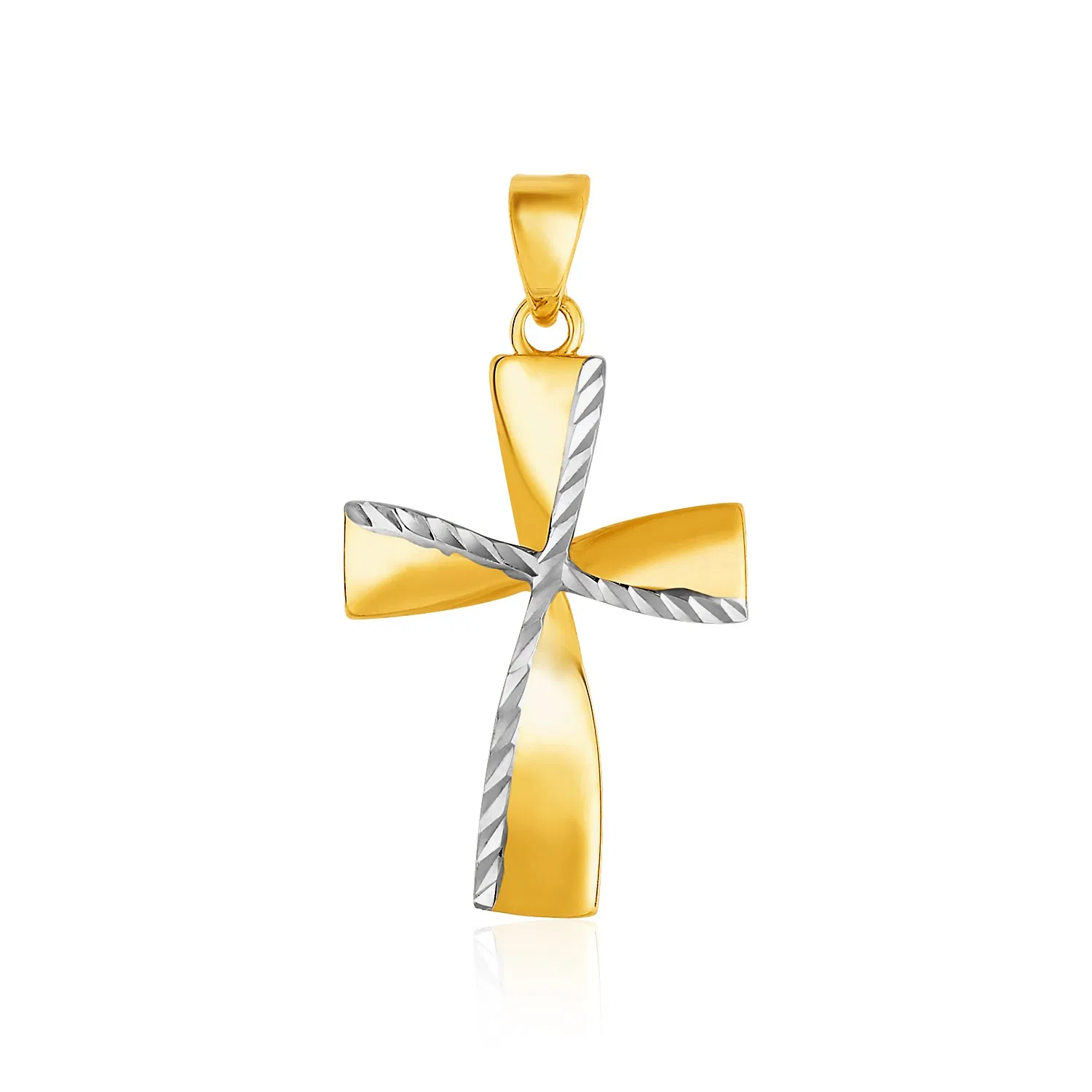 14 Karat Zwei-Ton Gelb und Weiß-Gold Textured Cross Anhänger