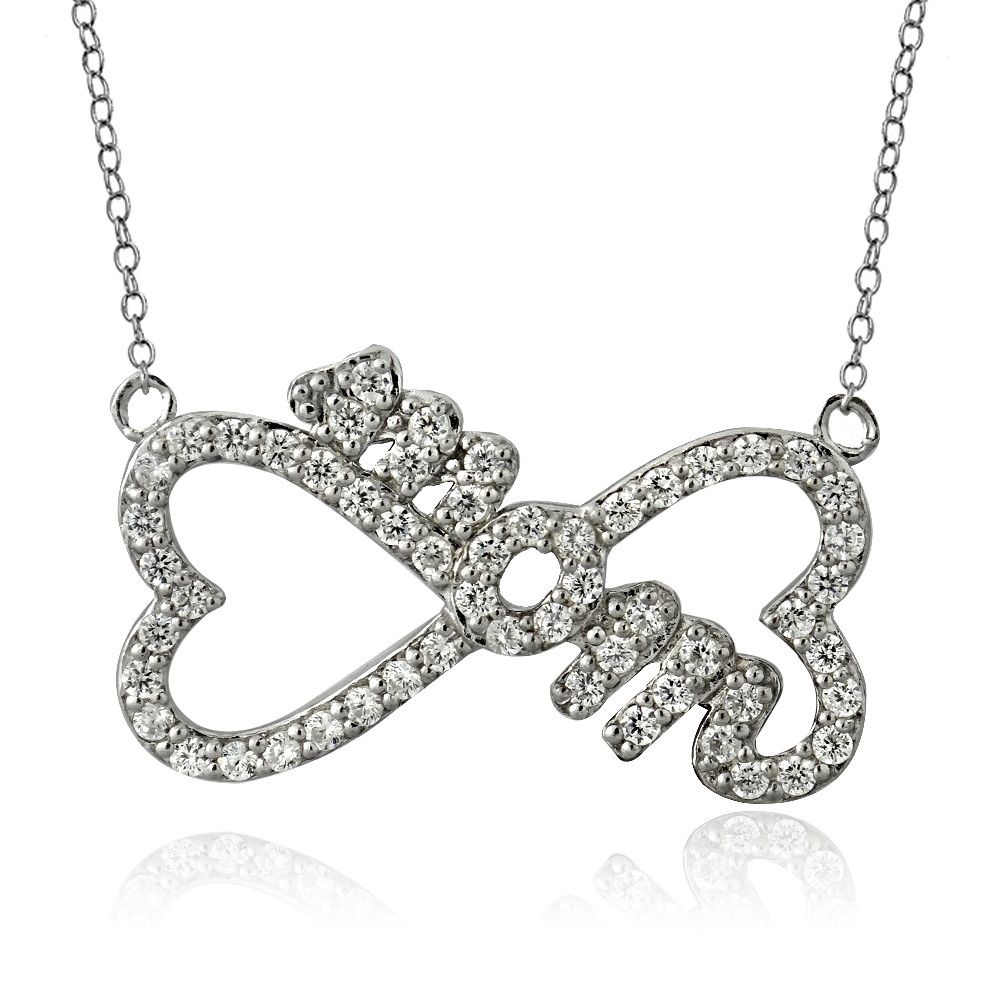 Sterling Silber CZ MOM Infinity Herzen Halskette