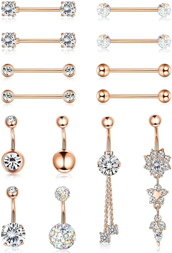 Ringe Dangle Bauchknopf Ringe für Frauen 14G 316L Chirurgische Stahl gebogen Nabel Barbell CZ Zunge Ringe Nipple Piercing Schmuck