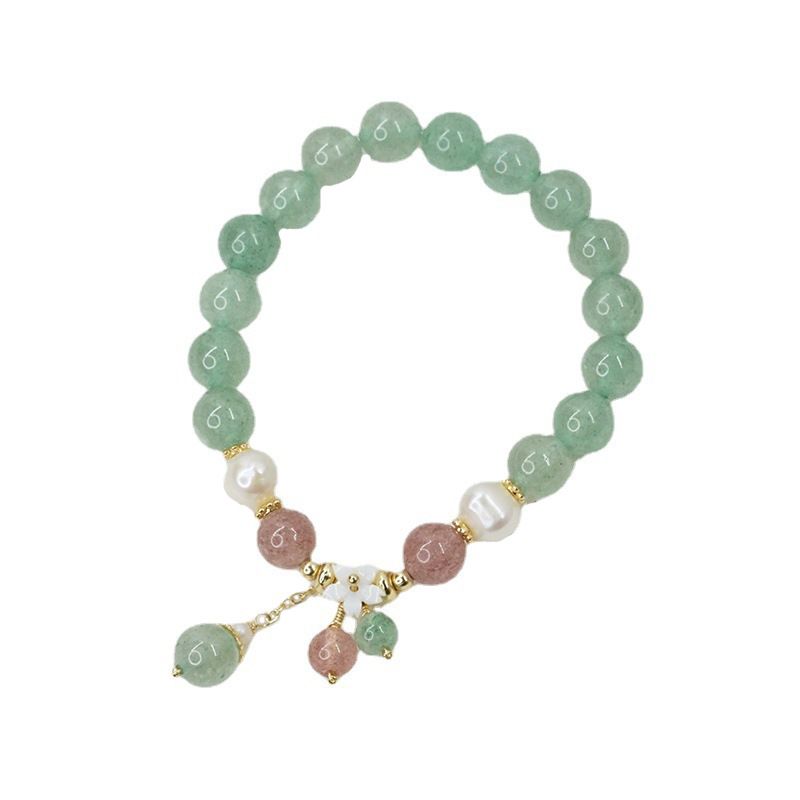 Weibliches Waldgrün Erdbeer-Kristall - Armband