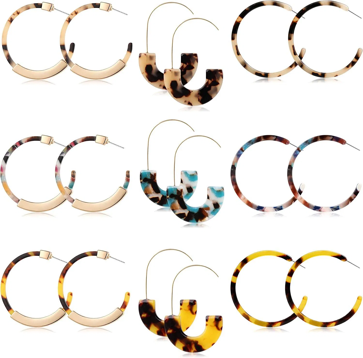 9 Paare Motted Hoop Ohrringe Acrylic Resin Drop Dangle Ohrringe für Frauen Mädchen Bohemian Statement Stud Ohrringe Leichtgewicht ...