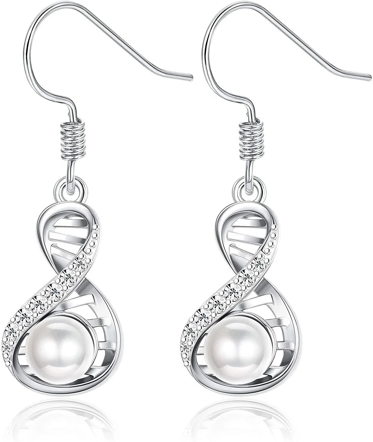 925 Sterling Silber Infinity Dangle Drop Ohrring für Frauen Mädchen Kubik Zirkonia Frischwasser Perlen Ohrring CZ Schmuck Geschenk mit Box