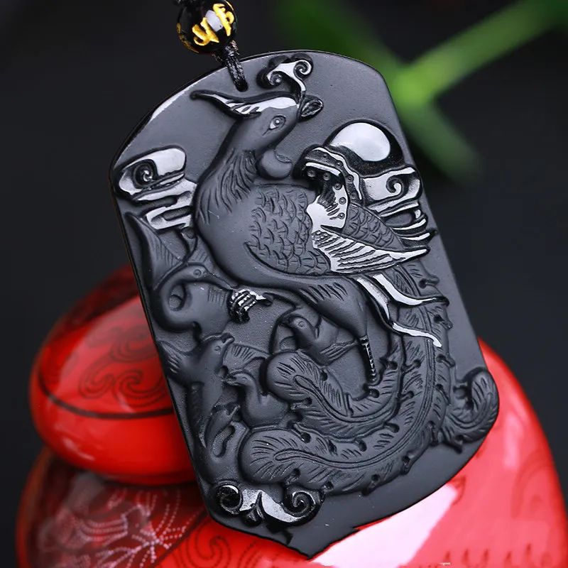 Natürliche Frost Obsidian Zhuque Anhänger Phoenix Anhänger