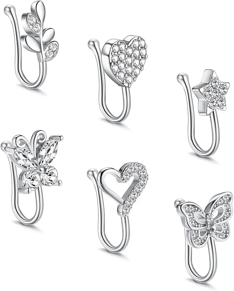 6pcs Fake Nose Rings Adjustable Nose Cuff Non Piercing Nasenloch Schmuck für Frauen