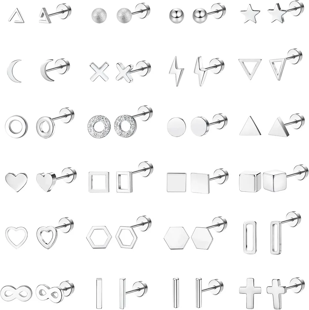 24Paars 20G hypoallergene Ohrringe für Frauen Männer Cubic Zirkonia 316L Edelstahl Ohrringe Stöcke Knorpel Ohrringe Stöcke Set
