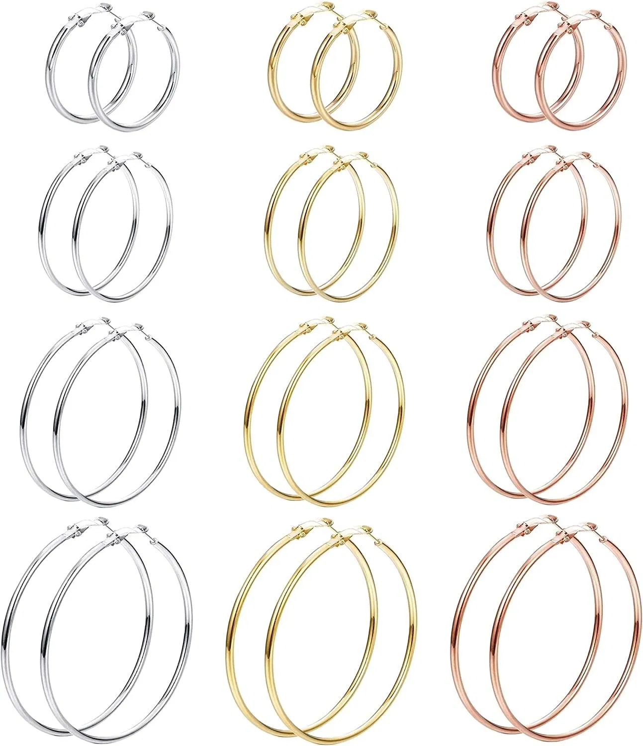 6 Paare Edelgold Silberplatte Hoop Ohrringe für Frauen 30 40 50 60 mm