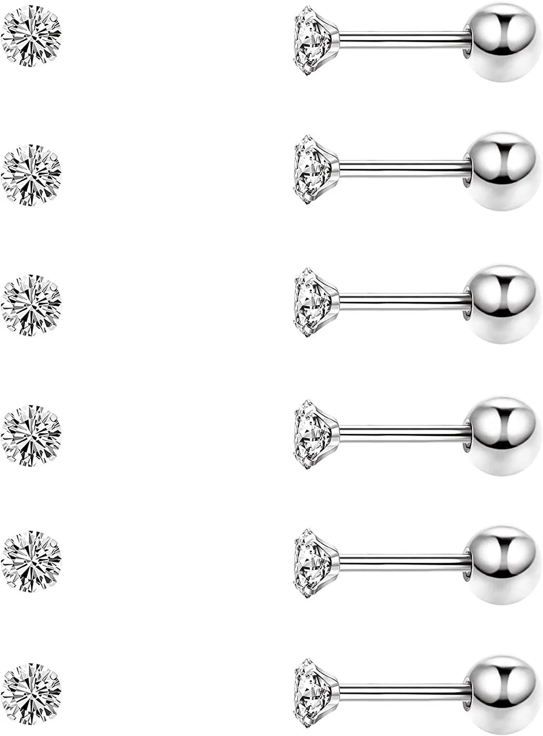 6 Paare 20G Cubic Zirkonia Stud Ohrringe für Frauen Männer Hypoallergen Chirurgische Knorpel Mode Helix Ohrringe Piercing Schmuck