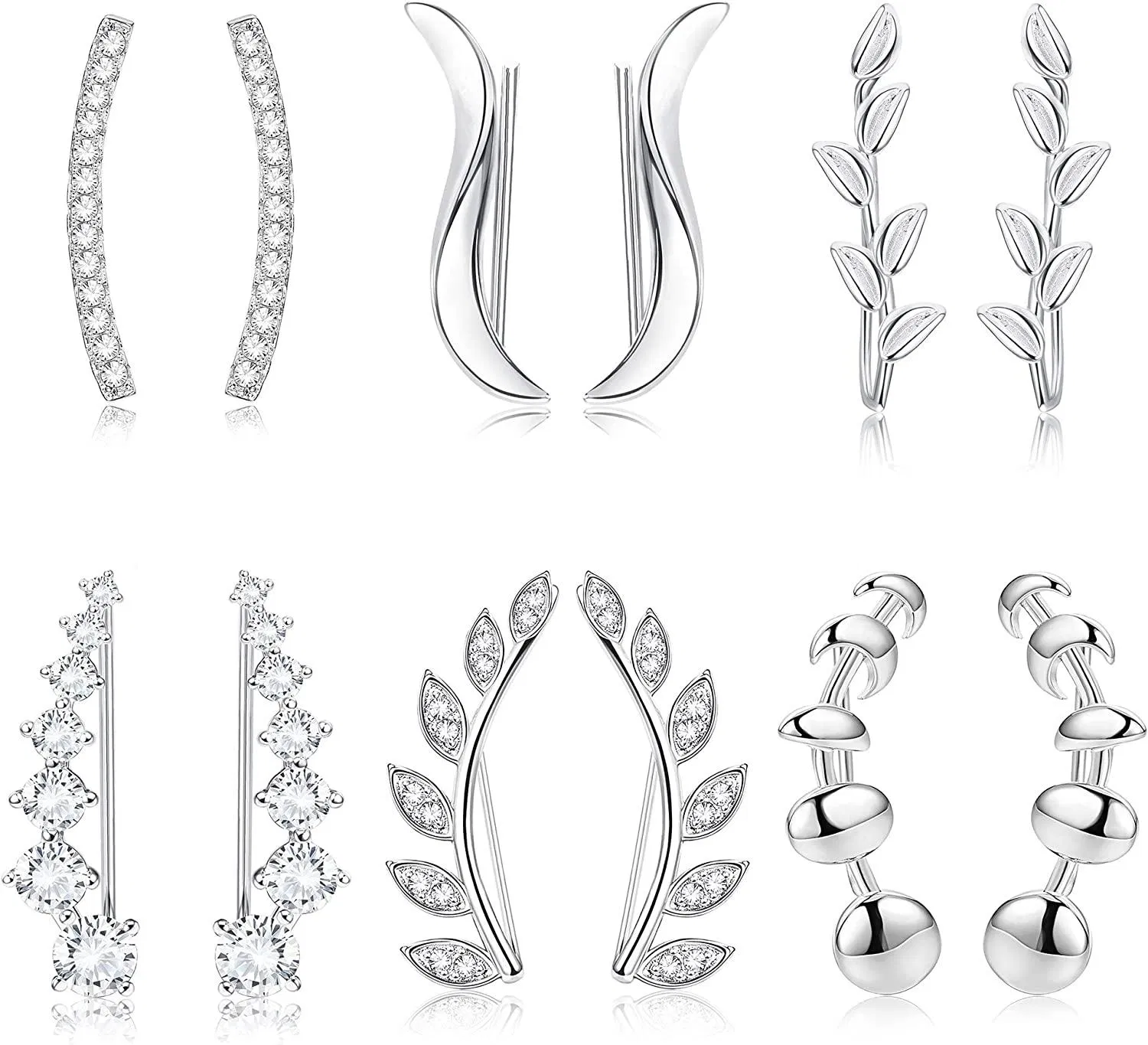 6 Pairs Ohr Manschetten Ohrringe für Frauen Ohr Crawler Ohrringe Kletterer Ohrringe durchbohrte Ohren Kubik Zirkonia