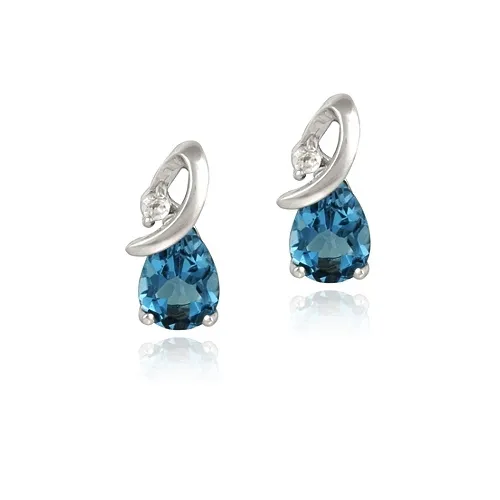 Sterling Silber 4,5 ct London Blue & White Topaz Curve Teardrop Stud Ohrringe