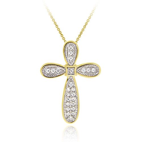 18 Karat Gold über Sterling Silber CZ Micro Pflaster Cross Zwei-Tone - Anhänger