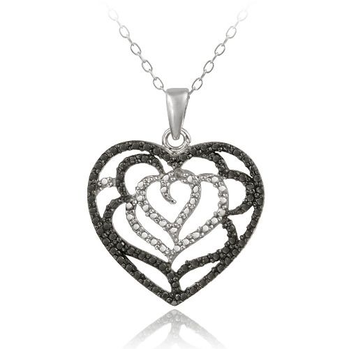Sterling Silber Diamant Akzent Rose Herz Halskette
