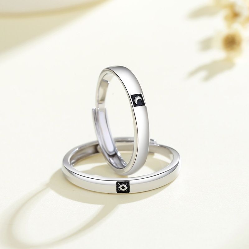 Sterling Silber Sonne Mond Stern Paar Ring Classic