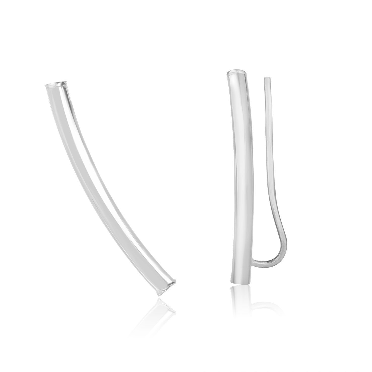 14K Weißgold Curved Tube Polierte Ohrringe