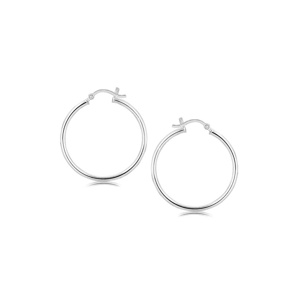 Sterling Silber dünne polierte Hoop-Stil - Ohrringe mit Rhodium-Plackierung (2x30mm)