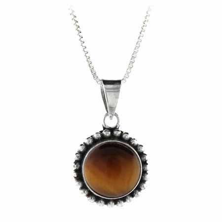 Sterling Silber Echt Tiger Eye Stone Bali Perlen Kreis Anhänger